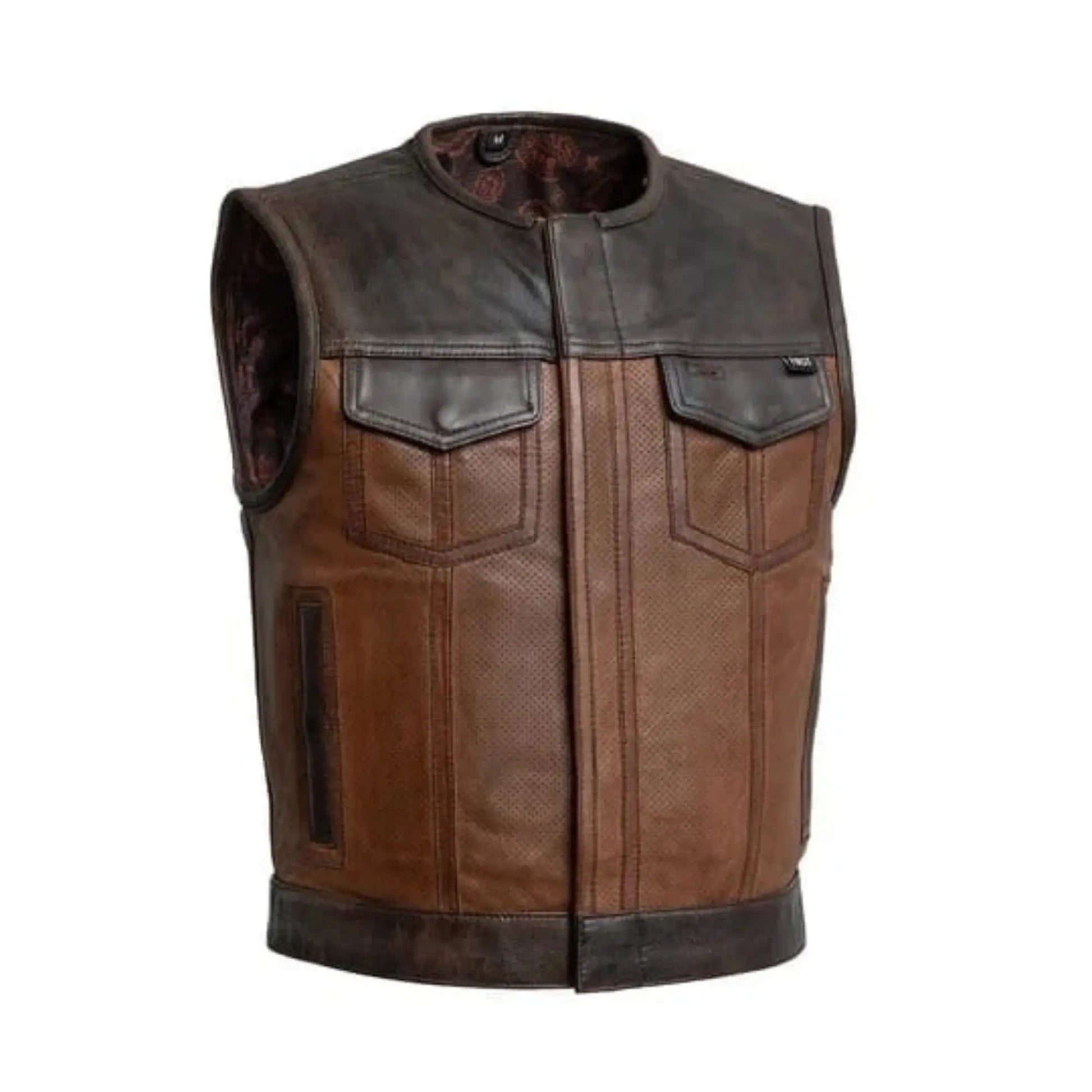 Black and Brown Leather Biker Vest Motorcycle Men Waistcoat Distress Brown Vest Rider Vest My Store