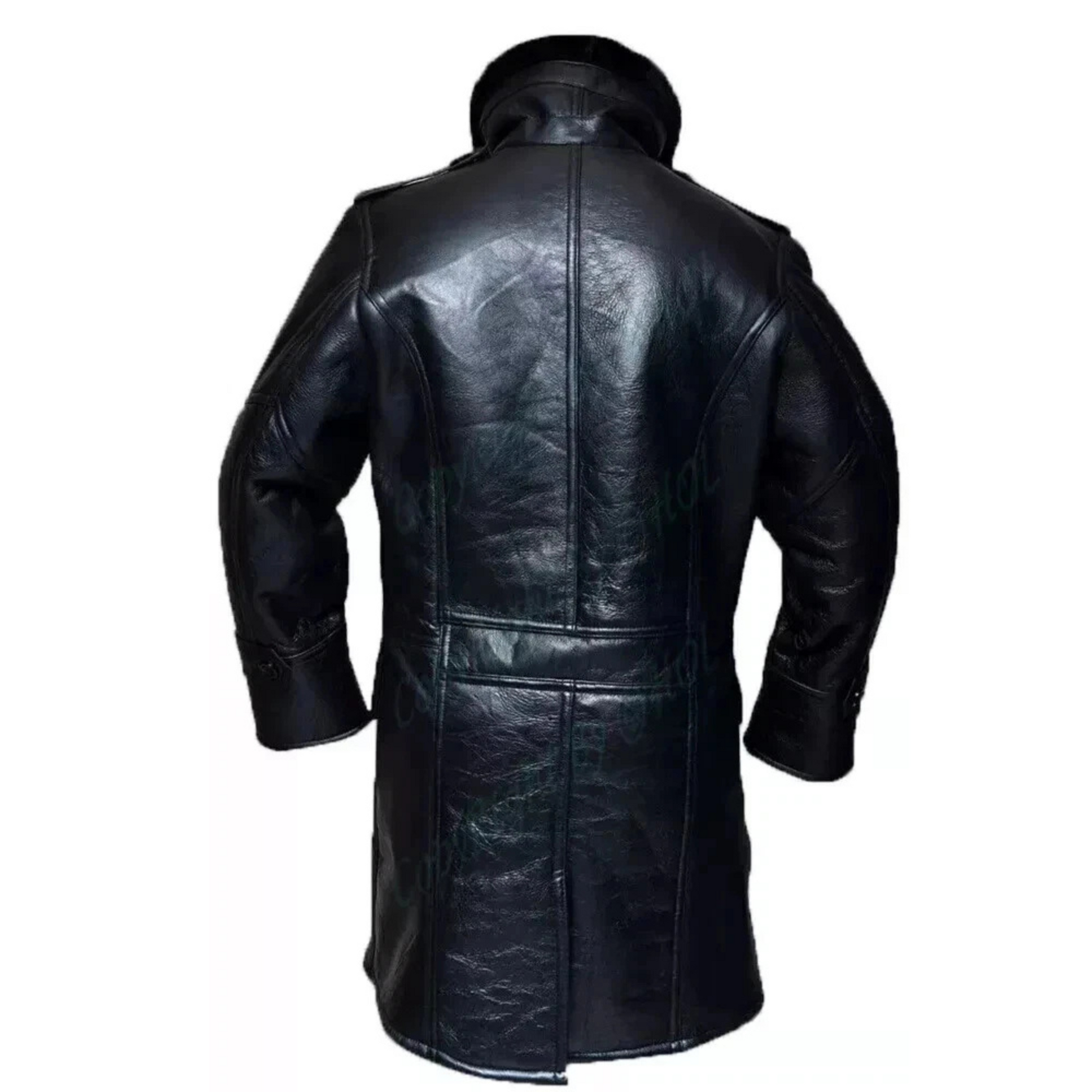 Men’s RAF Long Shearling Bomber Overcoat – Black Real Sheepskin Fur Lined Leather Jacket Bakshi Artisanal