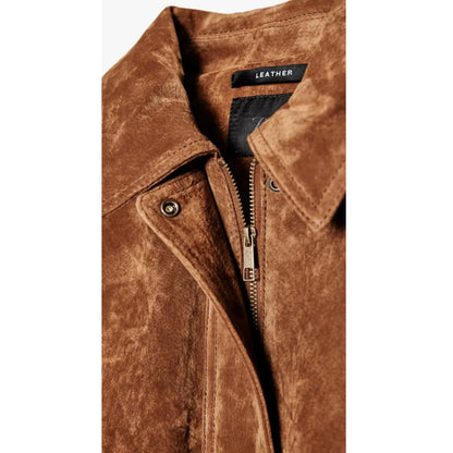 Sheep Skin Suede Leather Bomber Jacket with Pockets Camel XS - 3XL, Gift for Her, Women Fashion My Store