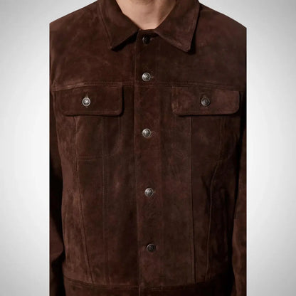 Men's Brown Suede Leather Trucker Jacket My Store