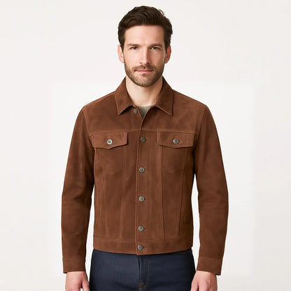 Men's Brown Suede Leather Trucker Jacket My Store