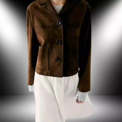Women's Short Suede Leather Blazer Coat My Store