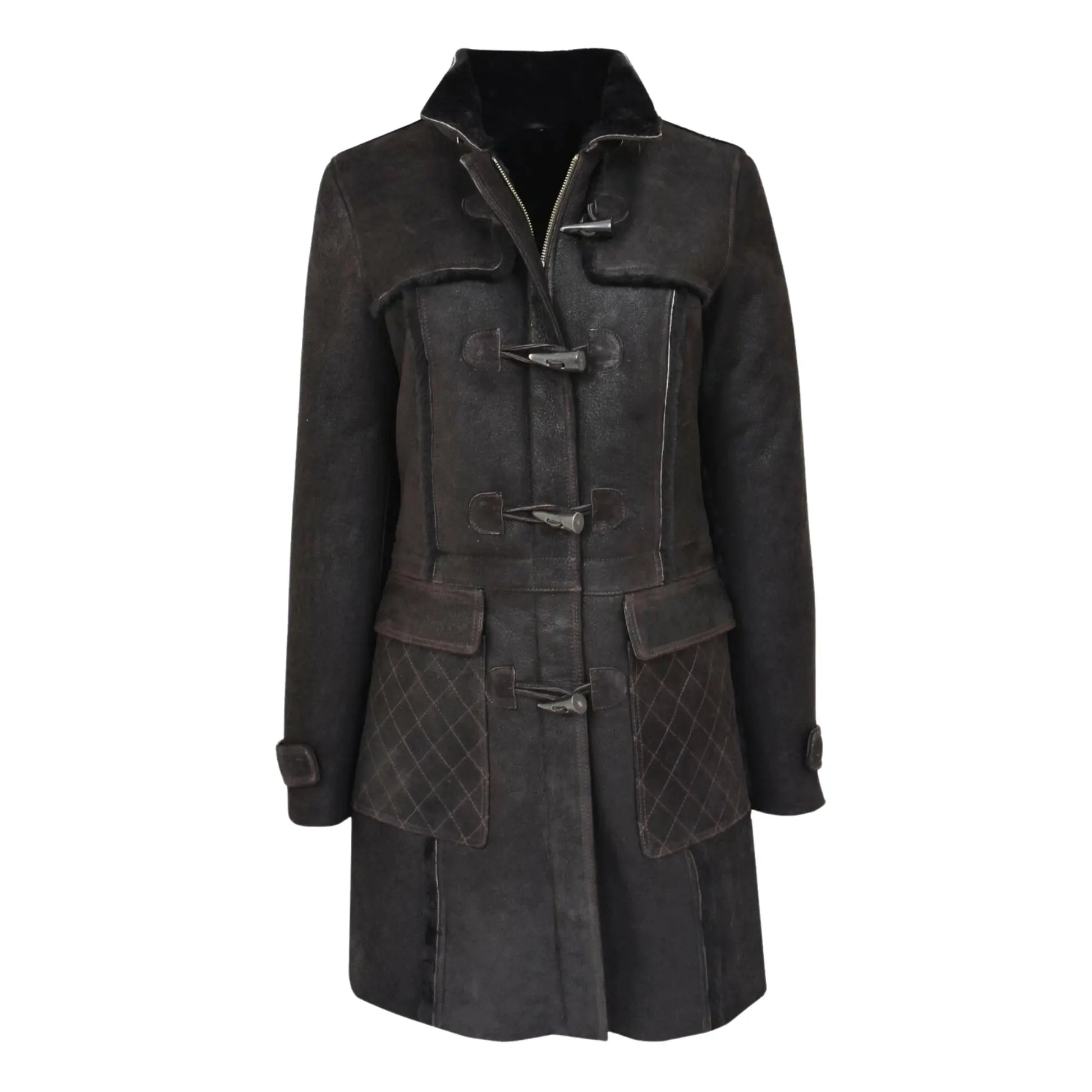 Luxury Warm Long Hooded Shearling Duffle Coat for Women – Genuine Brown Sheepskin My Store