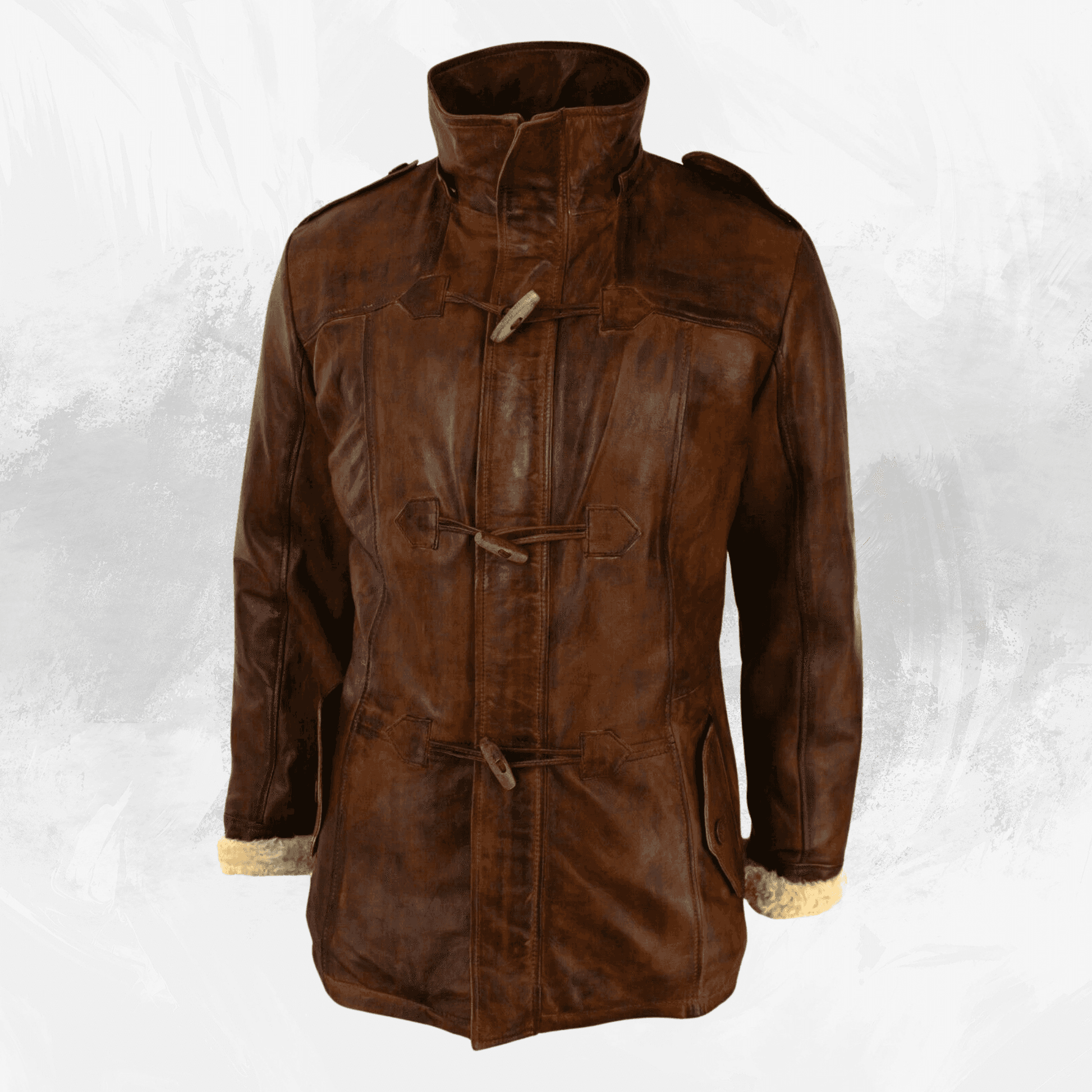 Men’s Brown Hooded Sheepskin Duffle Coat – Genuine Leather, Fur-Lined Trench, Detachable Hood My Store
