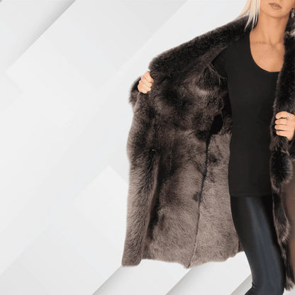 Women’s Toscana Sheepskin 3/4 Long Coat – Suede Shearling Luxury Jacket My Store