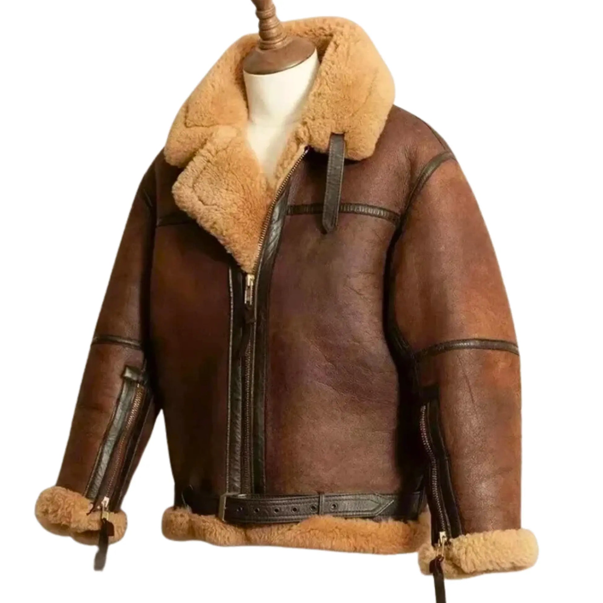 Men’s Brown RAF B3 Shearling Bomber Jacket – Vintage Aviator Real Sheepskin Coat My Store