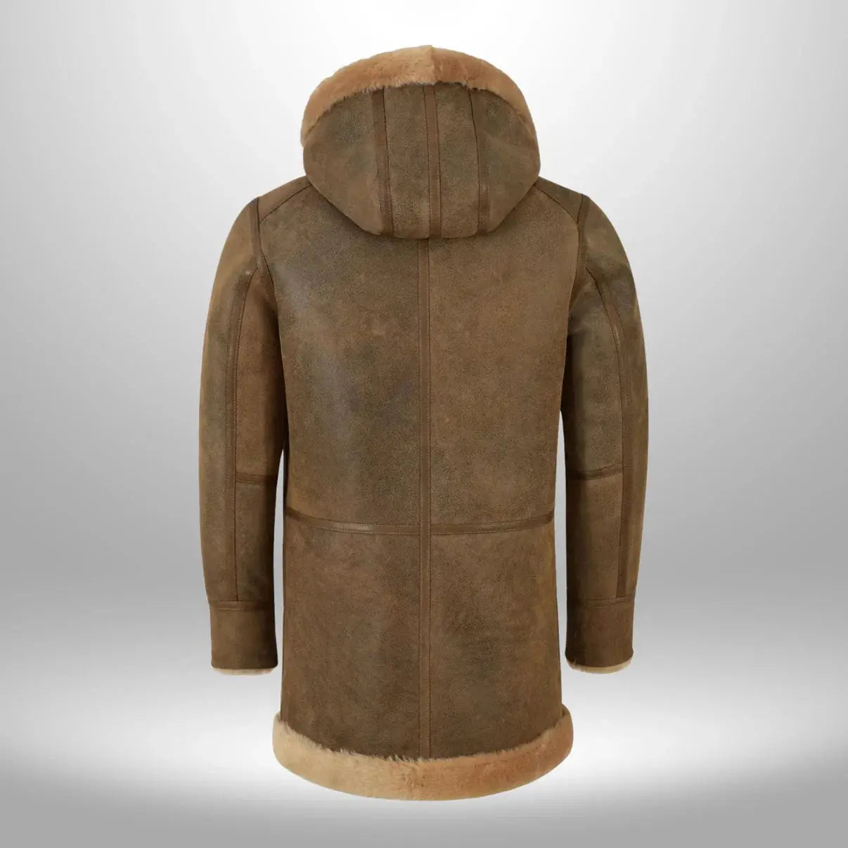 Men’s Suede Leather Duffle Shearling Hooded Winter Coat My Store