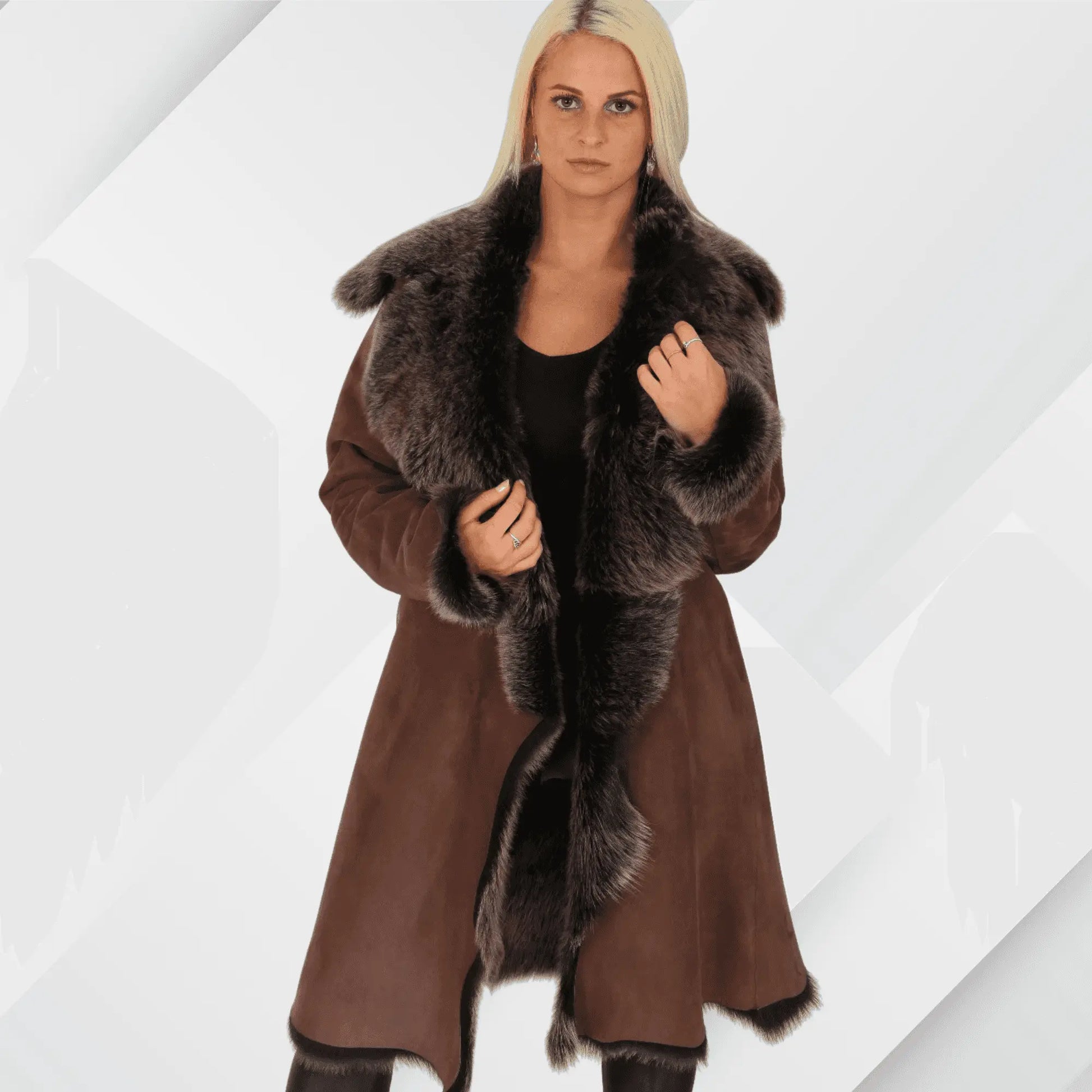 Women’s Toscana Sheepskin 3/4 Long Coat – Suede Shearling Luxury Jacket My Store