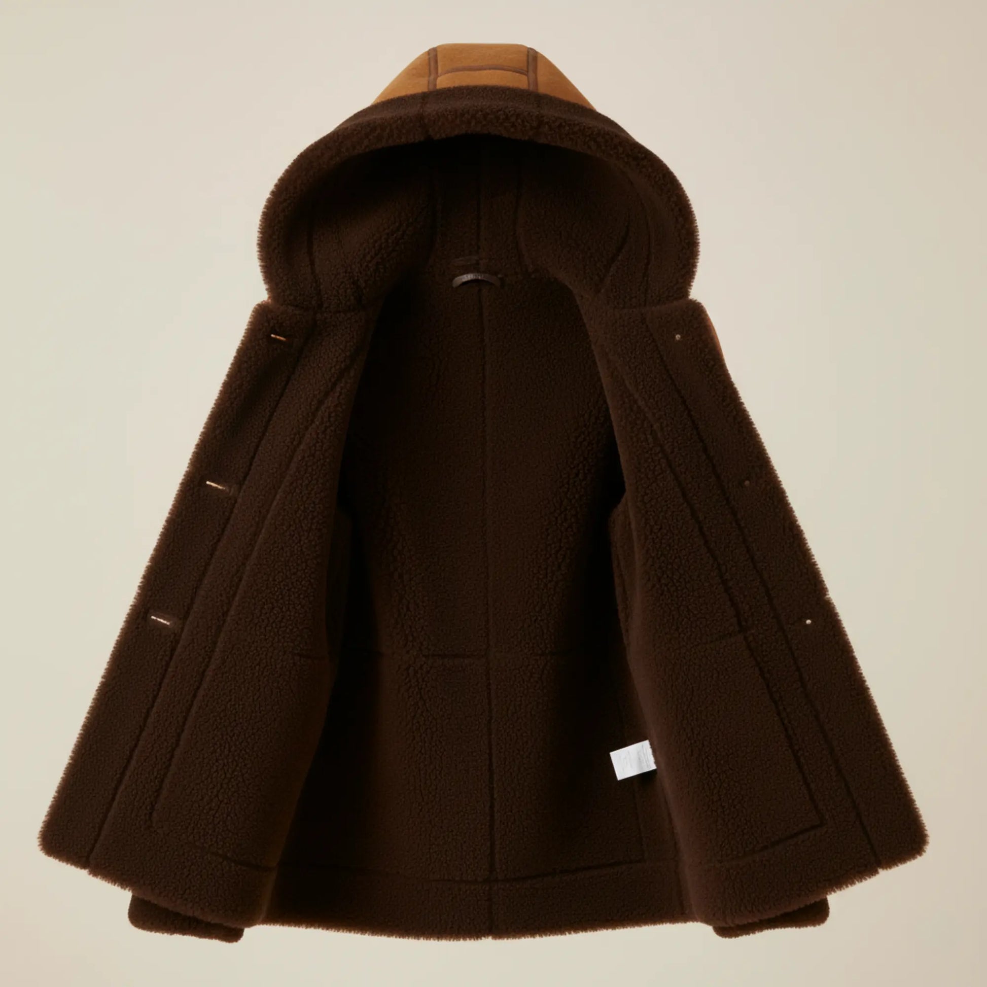 Womens Brown Suede Shearling Toggle Coat – Full Faux Fur Lined Hooded Jacket, Cozy Winter Outerwear - Perfect Gift for Her in this Winter Bakshi Artisanal