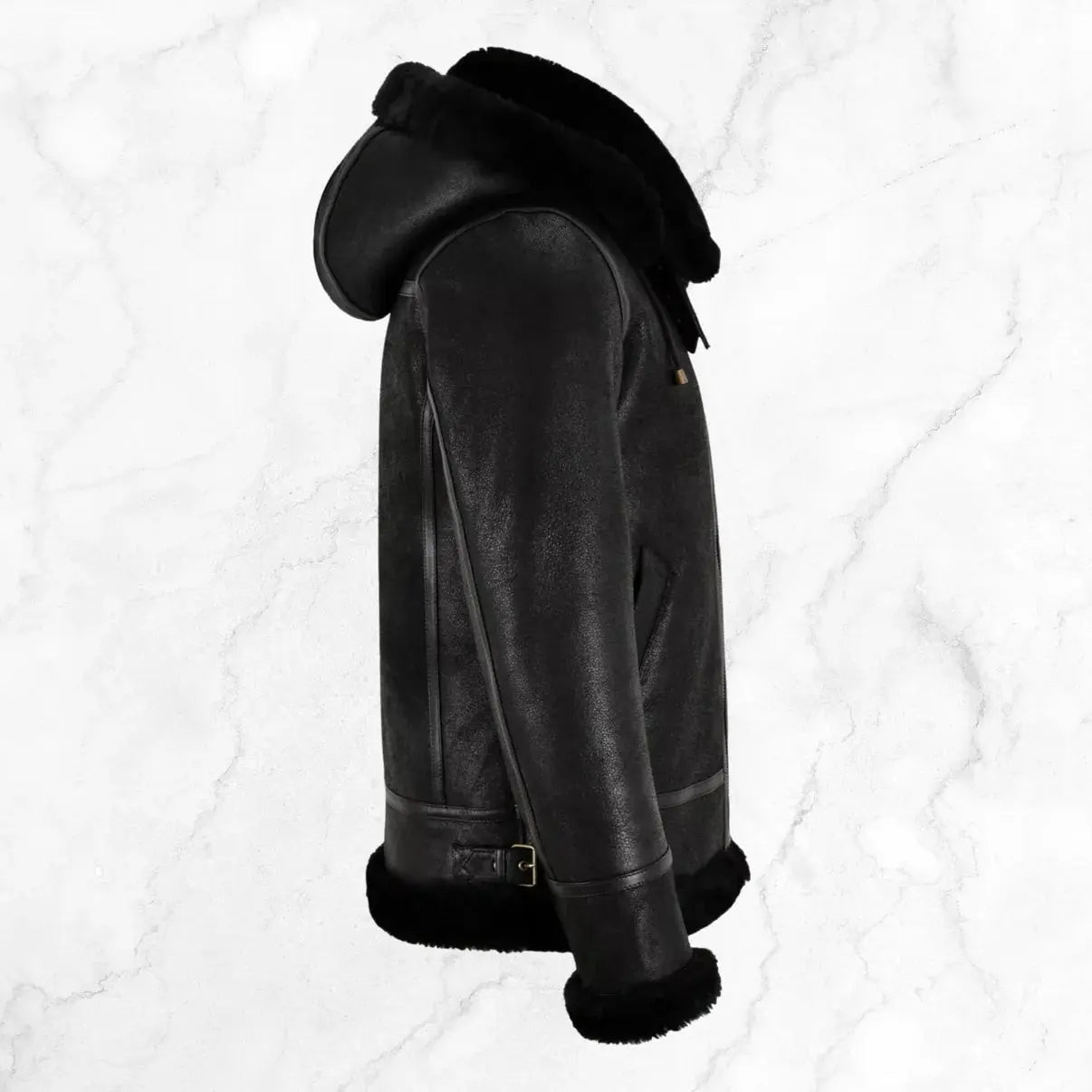 Men's RAF B3 Aviator SheepSkin Hooded Black Leather Jacket My Store