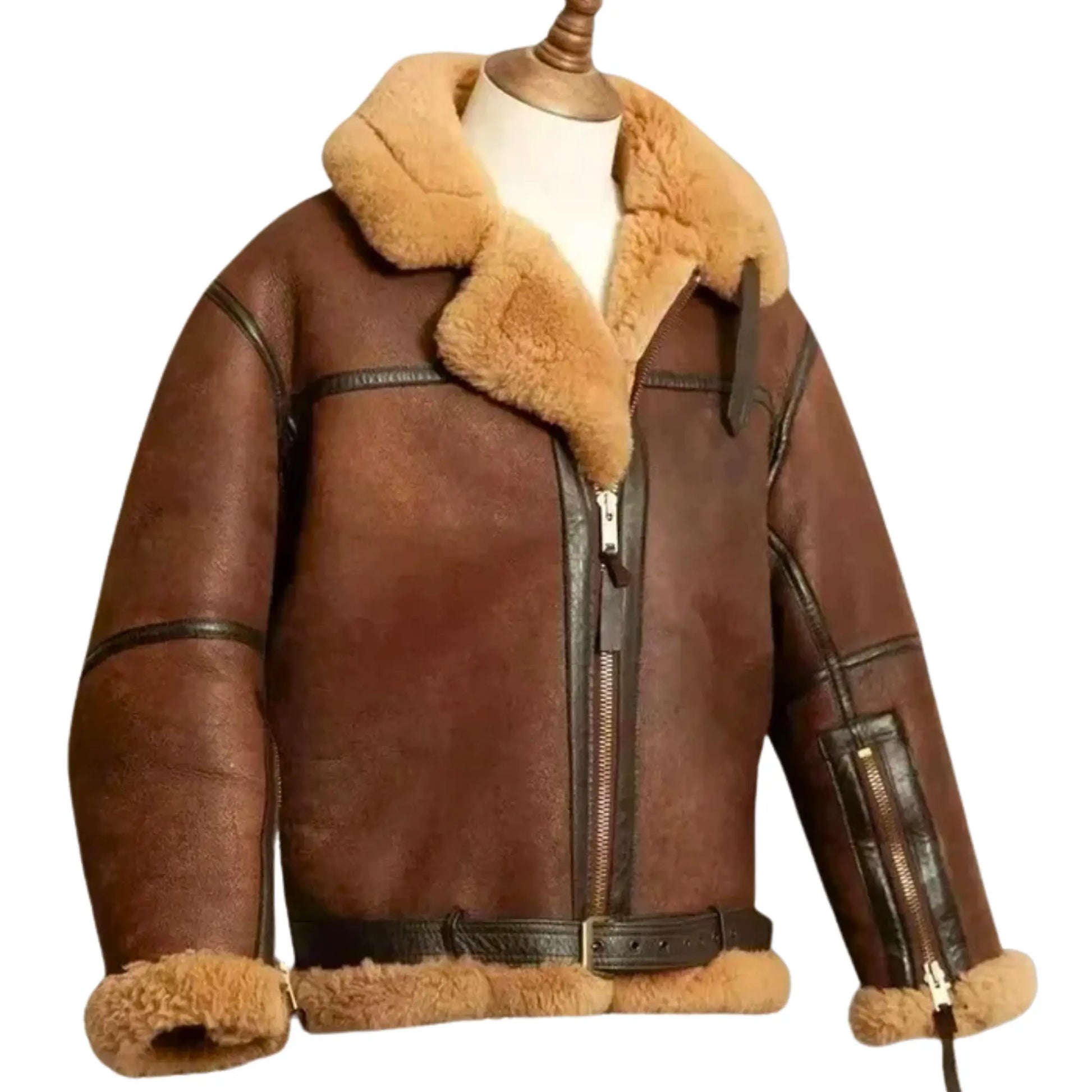 Men’s Brown RAF B3 Shearling Bomber Jacket – Vintage Aviator Real Sheepskin Coat My Store