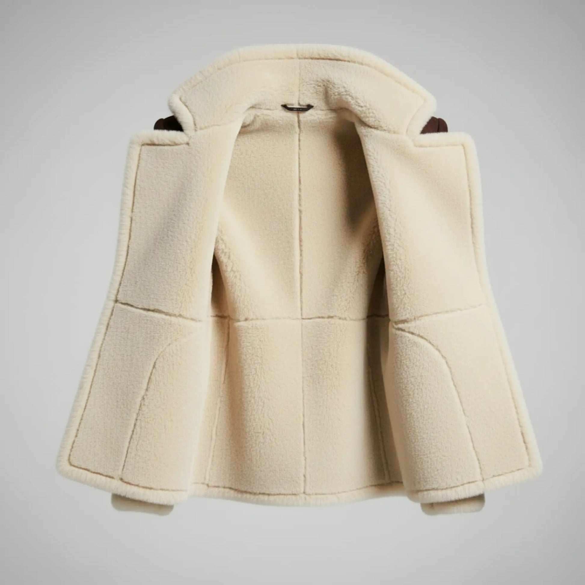 Luxury Shearling Brown Suede Coat with Faux Fur Lining & Gold Zipper Pockets – Elegant Asymmetric Winter Jacket Bakshi Artisanal