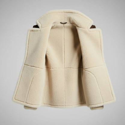 Luxury Shearling Brown Suede Coat with Faux Fur Lining & Gold Zipper Pockets – Elegant Asymmetric Winter Jacket Bakshi Artisanal