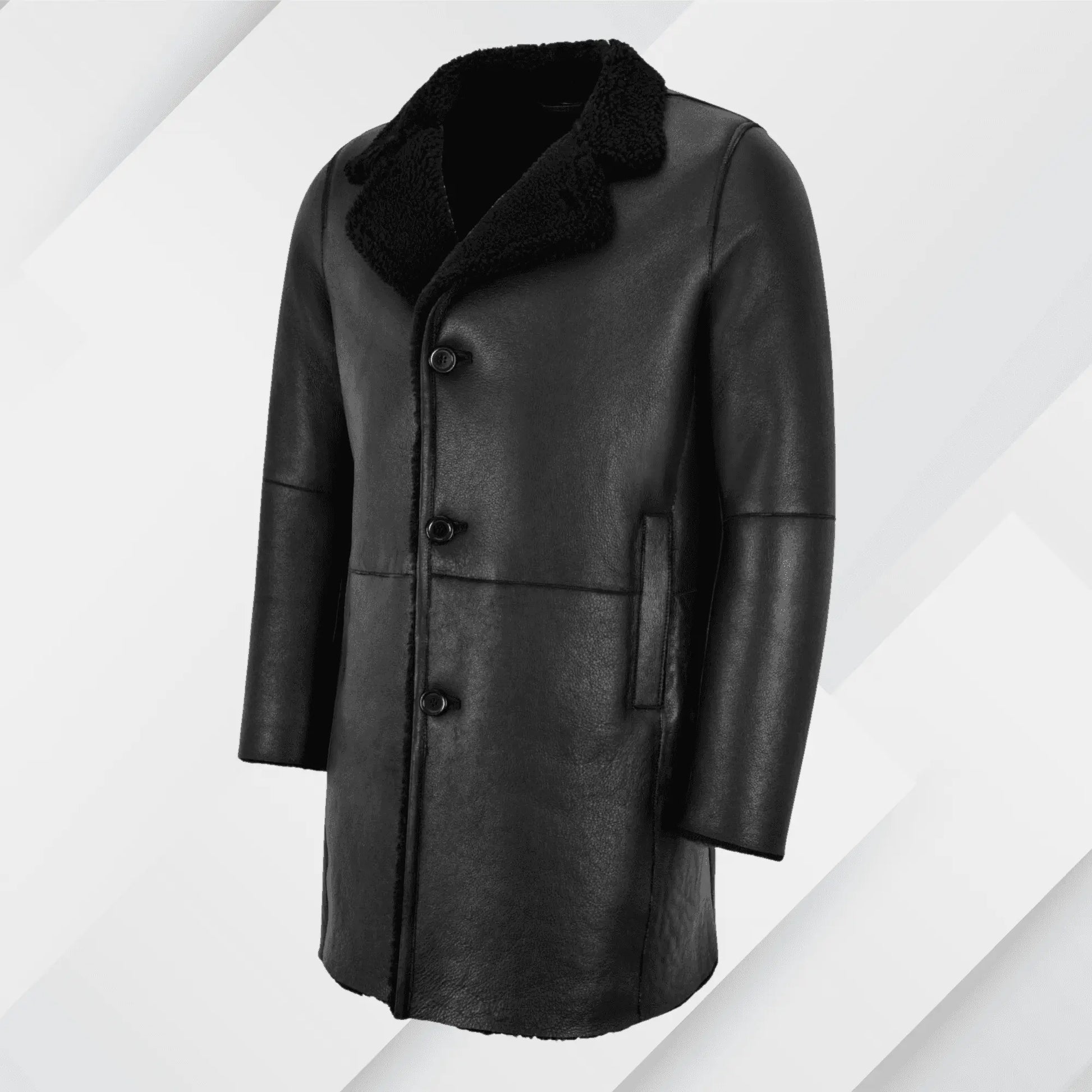 Men's Black Shearling Trench Coat – Buy Real Sheepskin Leather Jacket On Sale My Store