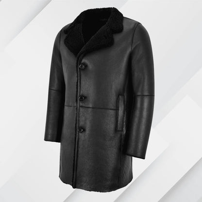 Men's Black Shearling Trench Coat – Buy Real Sheepskin Leather Jacket On Sale My Store
