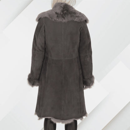 Women’s Toscana Sheepskin 3/4 Long Coat – Suede Shearling Luxury Jacket My Store