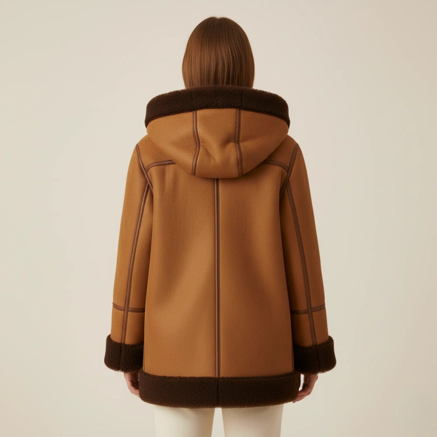 Womens Brown Suede Shearling Toggle Coat – Full Faux Fur Lined Hooded Jacket, Cozy Winter Outerwear - Perfect Gift for Her in this Winter Bakshi Artisanal