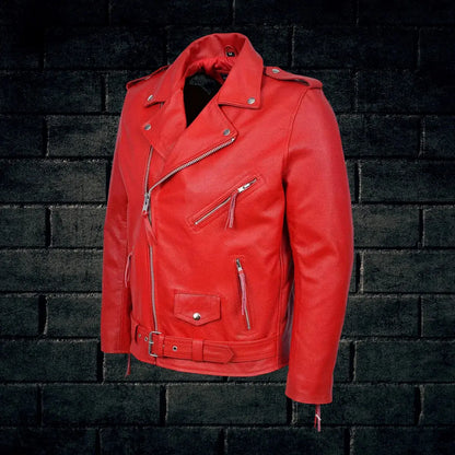 Men's Red Biker Leather Jacket, Motorcycle Motorbike Cowhide Leather Jacket, Gift for Him My Store