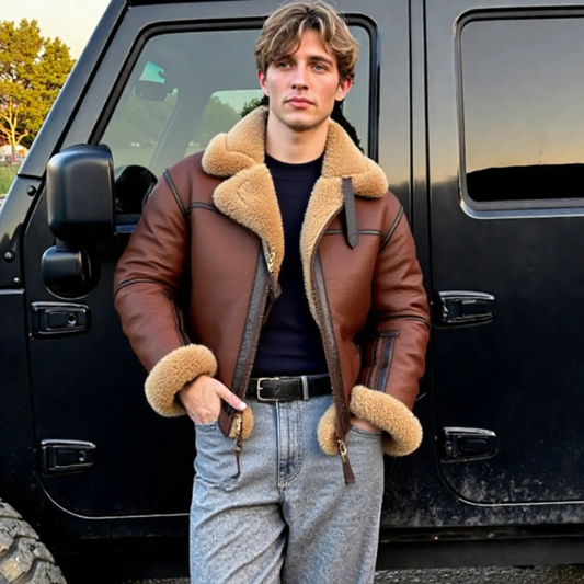 Men’s Brown Bomber Jacket RAF B3 Shearling Bomber Jacket – Vintage Aviator Real Sheepskin Coat My Store