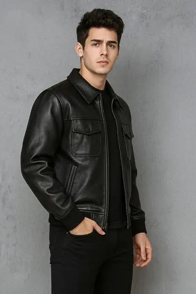 Men’s Genuine Leather Shearling Bomber Coat (2-Color: Brown &amp; Black) — Warm Winter Jacket with Polyester Lining Bakshi Artisanal