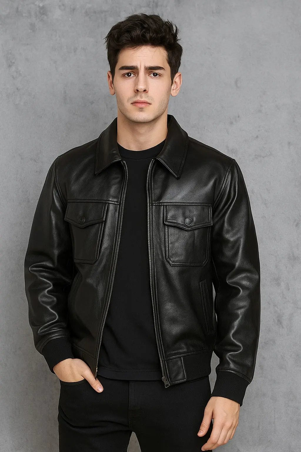 Men’s Genuine Leather Shearling Bomber Coat (2-Color: Brown &amp; Black) — Warm Winter Jacket with Polyester Lining Bakshi Artisanal