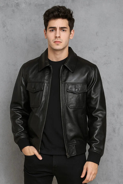 Men’s Genuine Leather Shearling Bomber Coat (2-Color: Brown &amp; Black) — Warm Winter Jacket with Polyester Lining Bakshi Artisanal