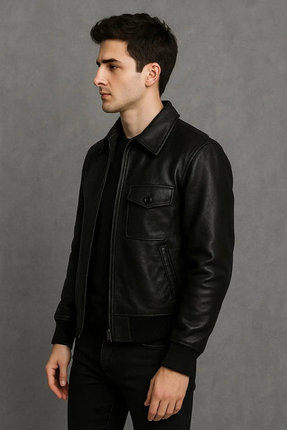 Men’s Genuine Leather Shearling Bomber Coat (2-Color: Brown &amp; Black) — Warm Winter Jacket with Polyester Lining Bakshi Artisanal