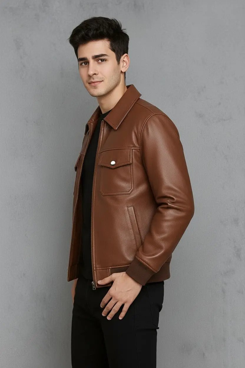 Men’s Genuine Leather Shearling Bomber Coat (2-Color: Brown &amp; Black) — Warm Winter Jacket with Polyester Lining Bakshi Artisanal