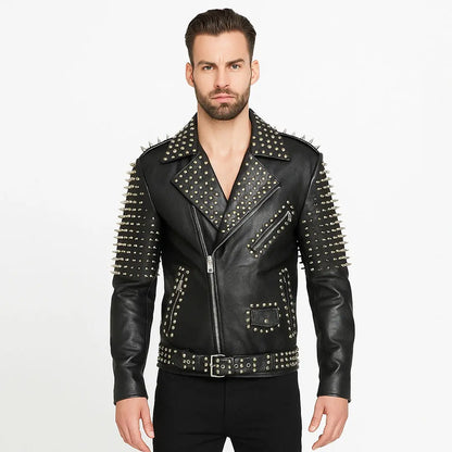 Custom Studded Leather Biker Jacket – Handmade Punk Moto Spike Jacket – Men Rock Motorcycle Coat My Store