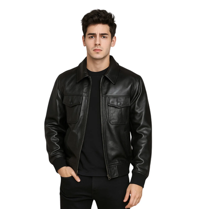 Mens Leather Jackets - Genuine Shearling Bomber Coat (2-Color: Brown & Black) — Warm Winter Jacket with Polyester Lining Bakshi Artisanal