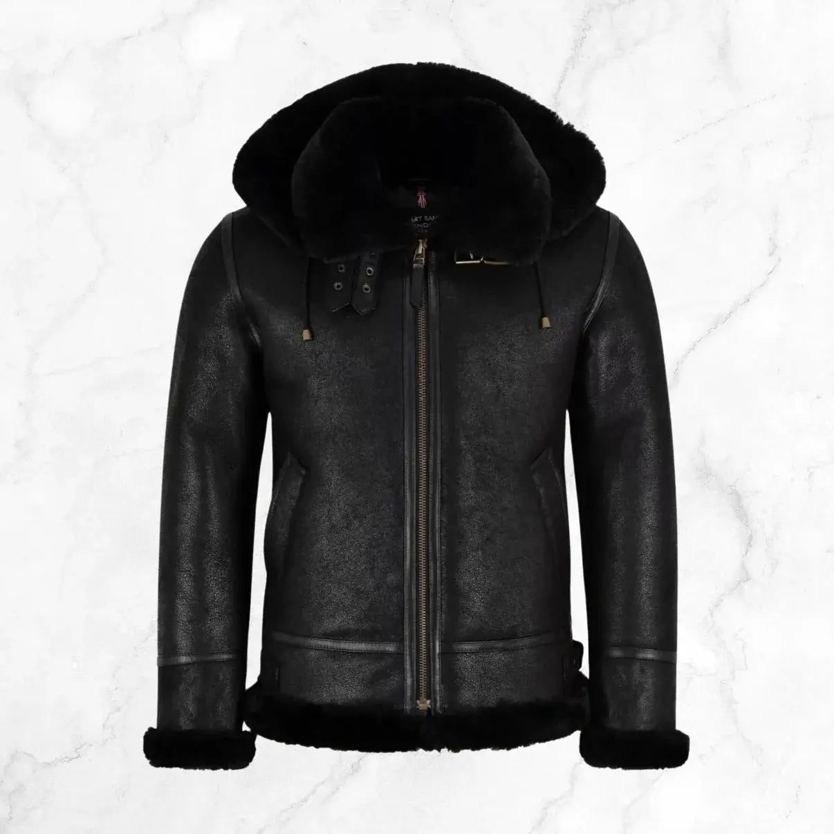 Men's RAF B3 Aviator SheepSkin Hooded Black Leather Jacket My Store