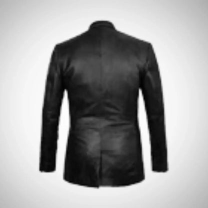 Back view of black Real Leather Quilted Coat from My Store slim tailored fit with center vent