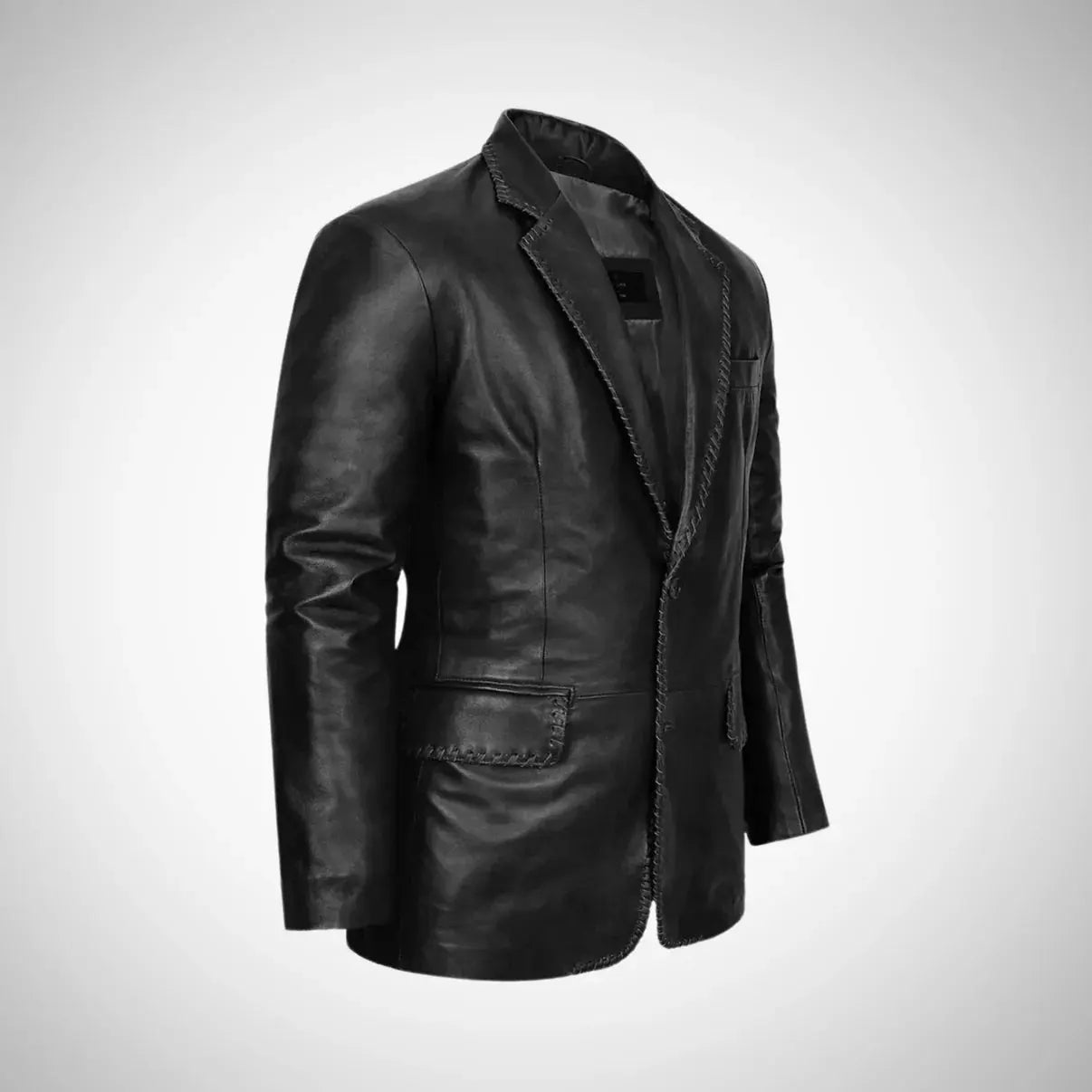 Real Leather Quilted Coat black blazer style jacket with stitched trim tailored fit from My Store