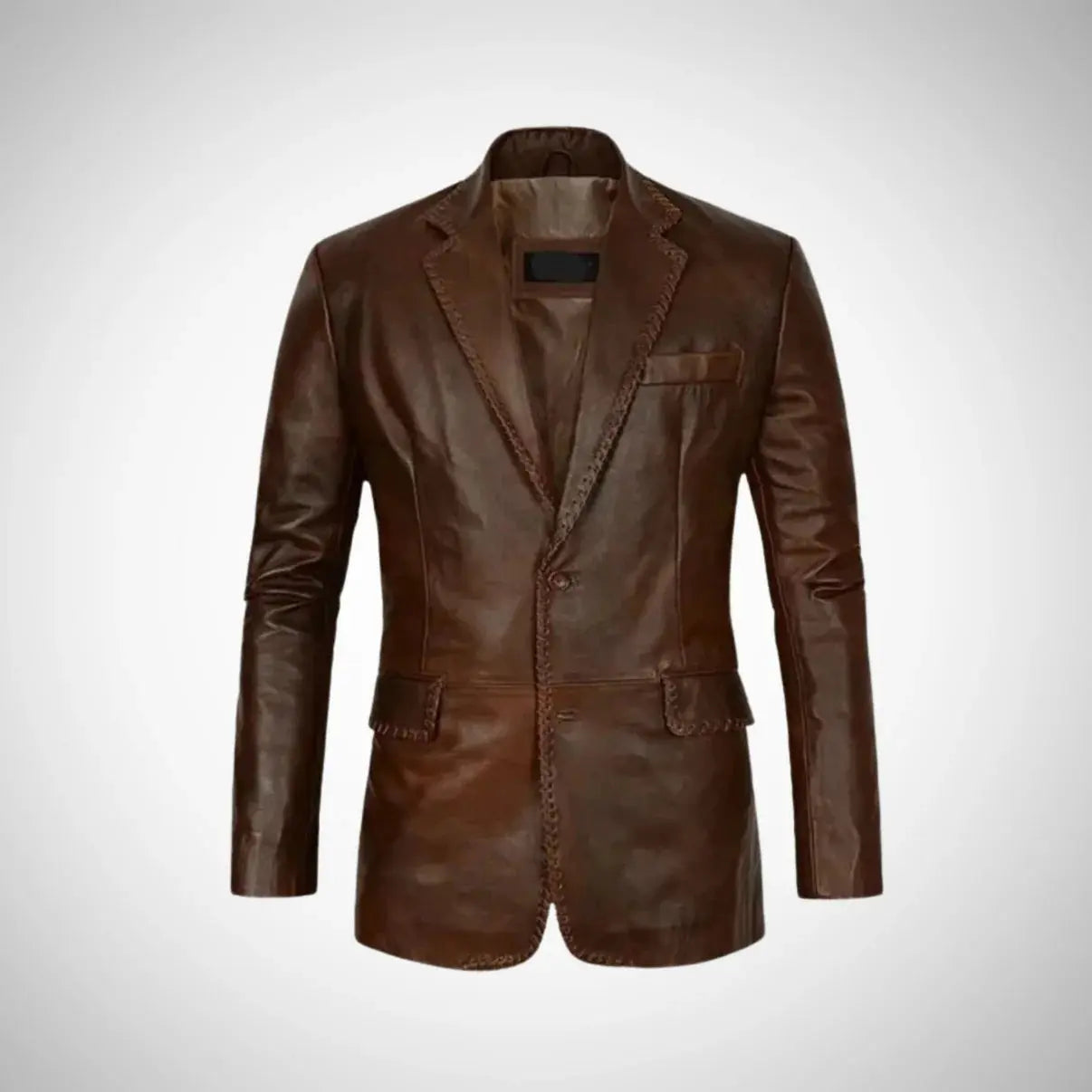 My Store brown blazer style Real Leather Quilted Coat with stitched trim and tailored fit for smart casual wear